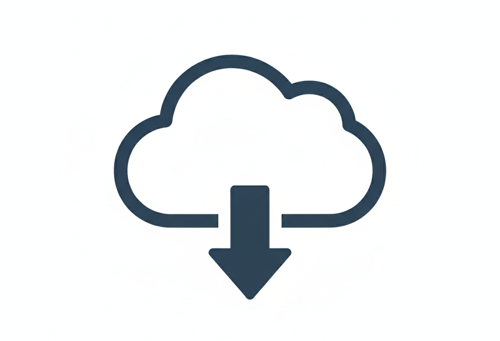 Wolkendiagramm mit herunterladendem Pfeil, Symbol für Cloud-Download.