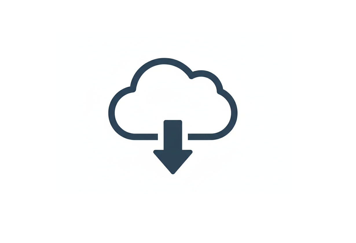 Wolkendiagramm mit herunterladendem Pfeil, Symbol für Cloud-Download.